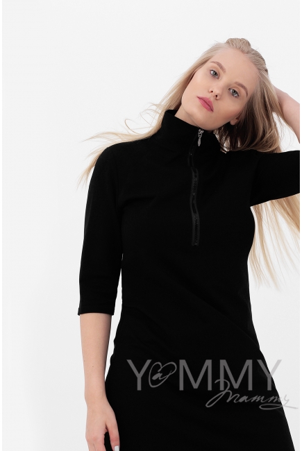 Платье для кормящих и беременных с молнией, черное