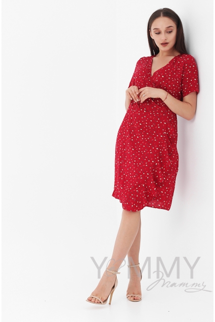 Платье для кормящих и беременных на запах с цветочным принтом, цвет красный