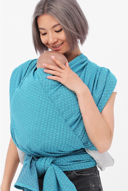 Слинг-шарф алмазного плетения YammyMammy, бирюзовый/темно-серый