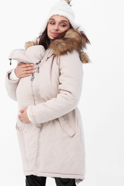 Слингокуртка зимняя - парка 3 в 1 с мехом, бежевый