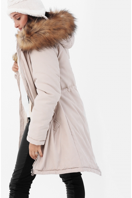 Слингокуртка зимняя - парка 3 в 1 с мехом, бежевый