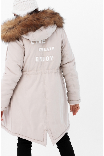 Слингокуртка зимняя - парка 3 в 1 с мехом, бежевый