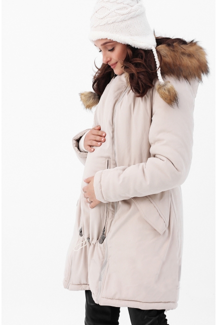Слингокуртка зимняя - парка 3 в 1 с мехом, бежевый