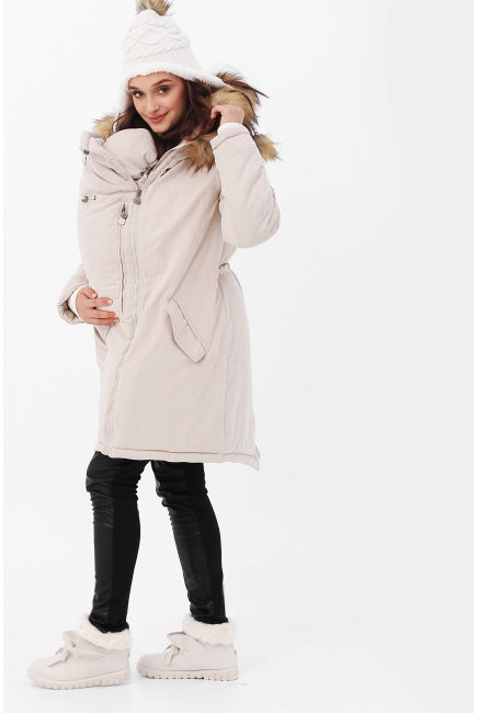 Слингокуртка зимняя - парка 3 в 1 с мехом, бежевый