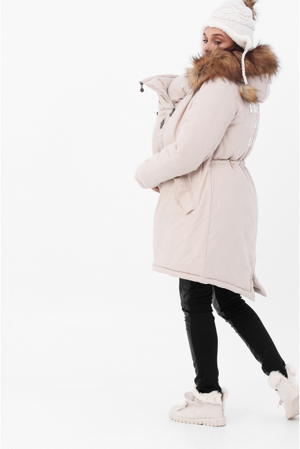 Слингокуртка зимняя - парка 3 в 1 с мехом, бежевый