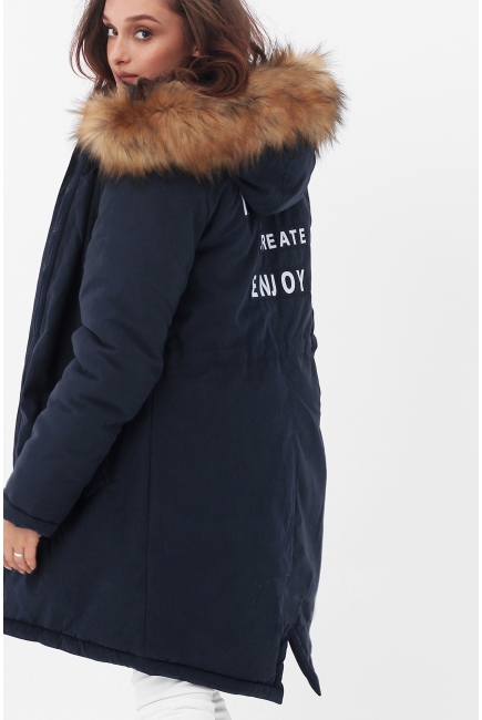 Зимняя слингокуртка - парка 3 в 1 с мехом, синий