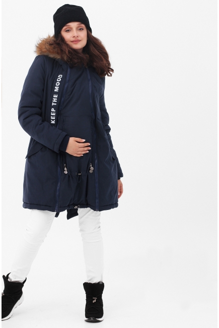 Зимняя слингокуртка - парка 3 в 1 с мехом, синий