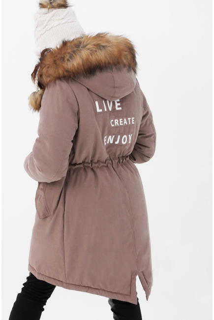 Зимняя слингокуртка - парка 3 в 1 с мехом, коричневый