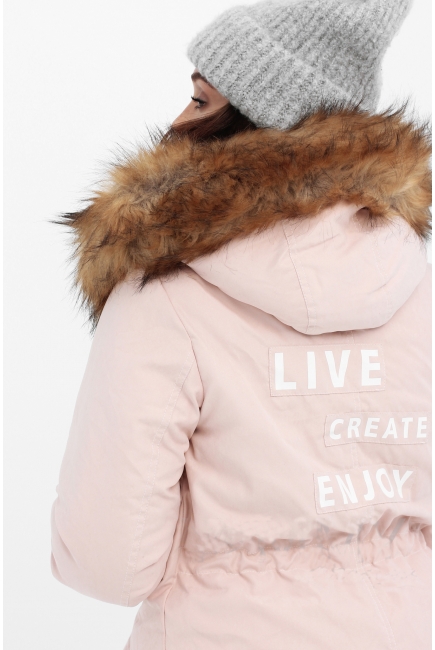 Слингокуртка зимняя - парка 3 в 1 с мехом, розовый
