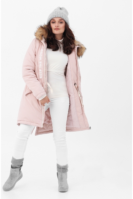 Слингокуртка зимняя - парка 3 в 1 с мехом, розовый