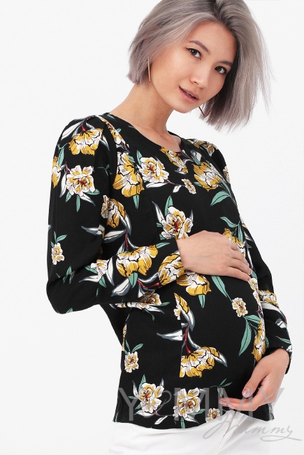Блуза для кормящих и беременных, цвет черный/цветы