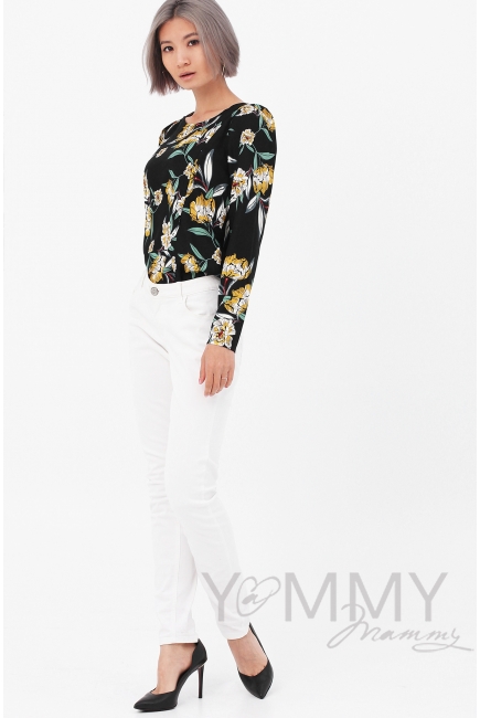 Блуза для кормящих и беременных, черная/цветы