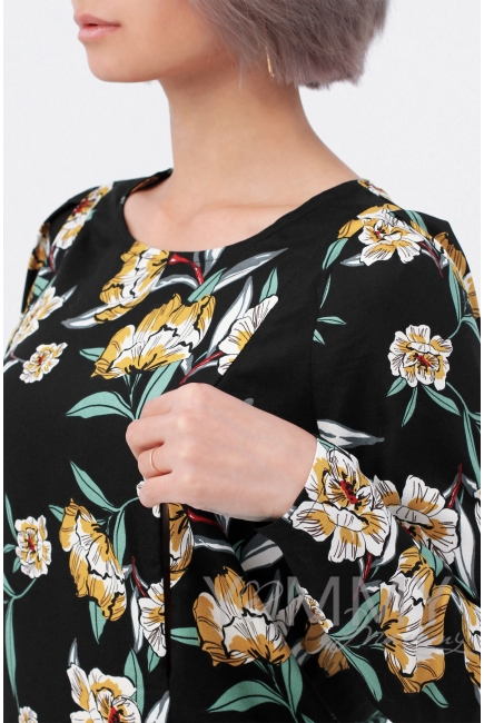 Блуза для кормящих и беременных, черная/цветы