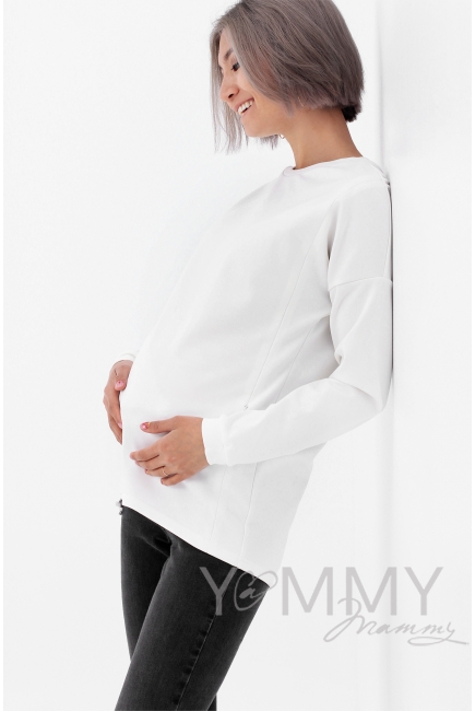 Джемпер для беременных и кормящих с вертикальными молниями, экрю