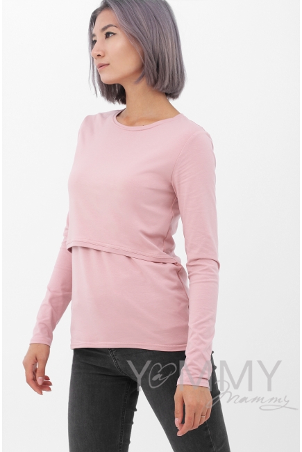 Футболка для беременных и кормящих с длинным рукавом, пыльно-розовая