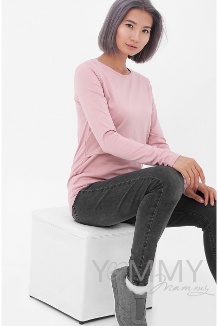 Футболка для беременных и кормящих с длинным рукавом, пыльно-розовая