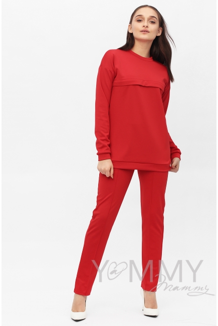 Костюм из плотной вискозы Костюм для кормящих и беременных из плотной вискозы, цвет алый