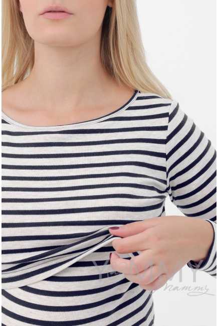 Лонгслив для кормящих и беременных, бежевый в синюю полоску