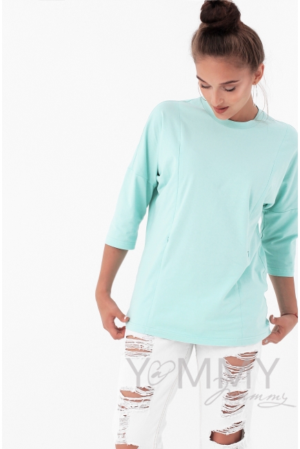 Лонгслив для беременных и кормящих с вертикальными молниями, ментоловый