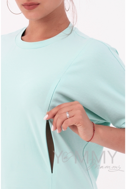 Лонгслив для беременных и кормящих с вертикальными молниями, ментоловый