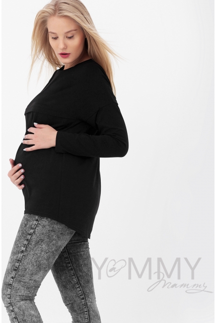Лонгслив для кормящих и беременных с горизонтальной молнией, черный