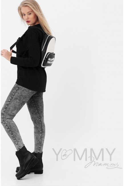 Лонгслив для кормящих и беременных с горизонтальной молнией, черный