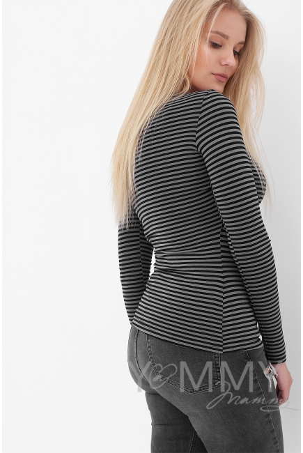 Лонгслив для беременных и кормящих, серый в черную полоску