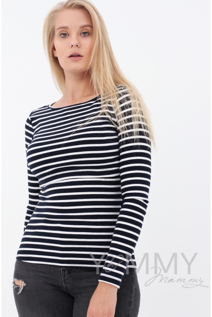 Лонгслив для кормящих и кормящих, темно-синий в белую полоску