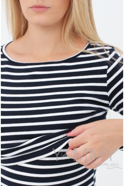 Лонгслив для кормящих и кормящих, темно-синий в белую полоску