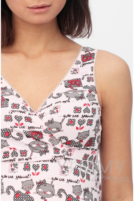 Ночная сорочка - топ розовая / котята