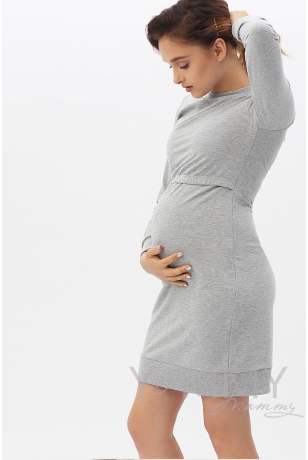 Платье футляр серый меланж для беременных