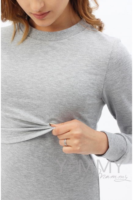 Платье футляр серый меланж для беременных