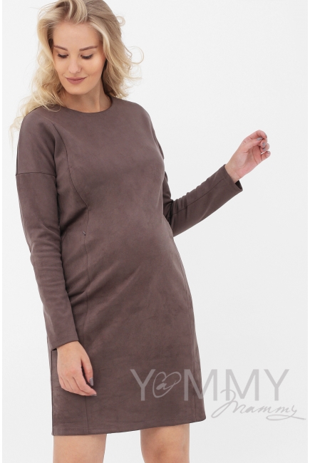 Платье для кормящих и беременных замшевое, капучино