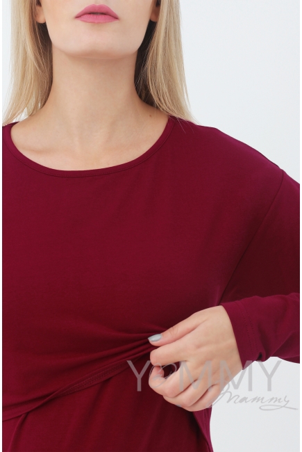 Платье для кормящих и беременных с длинным рукавом с карманами, марсала