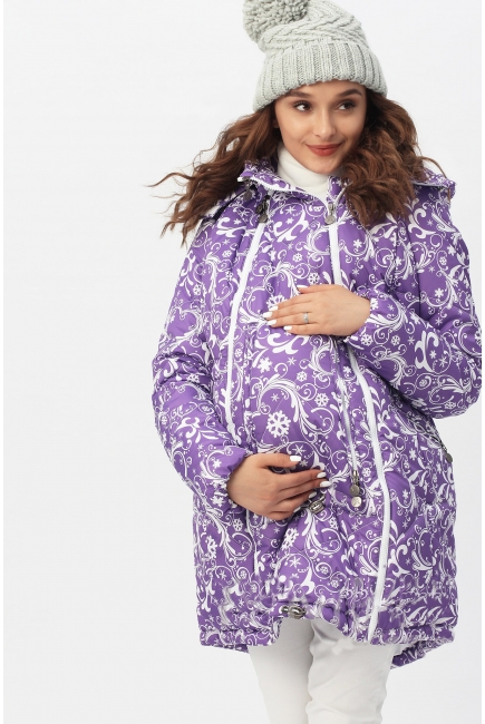 Слингокуртка зимняя 3в1, цвет фиолетовая с белым узором