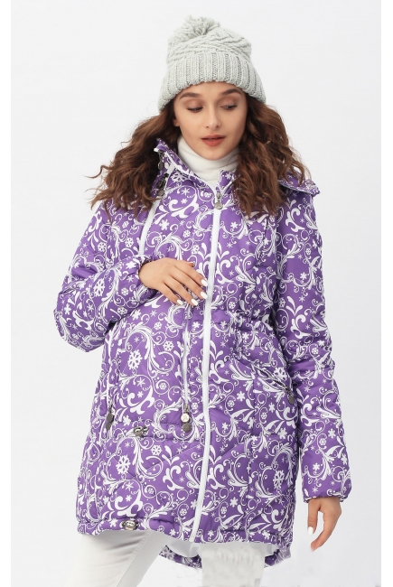 Слингокуртка зимняя 3в1, цвет фиолетовая с белым узором