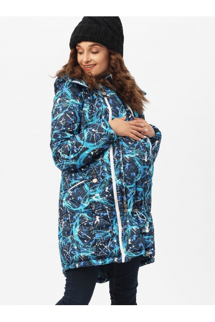 Слингокуртка зимняя 3 в 1, цвет синий с узорами