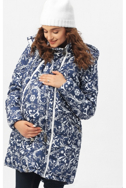 Слингокуртка зимняя 3в1, темно-синяя с белым узором