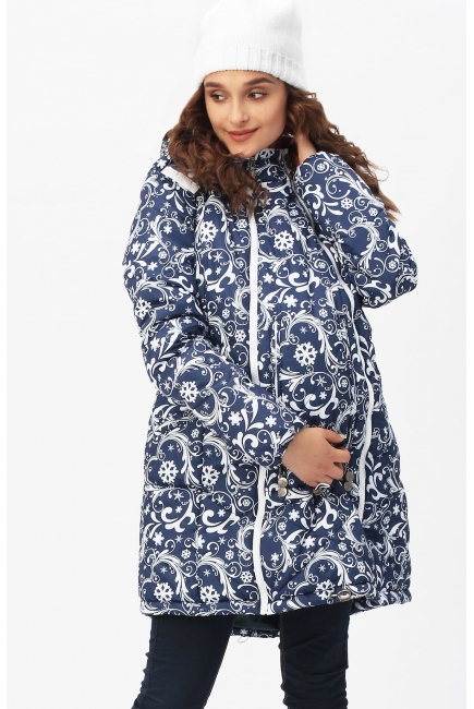 Слингокуртка зимняя 3в1, темно-синяя с белым узором