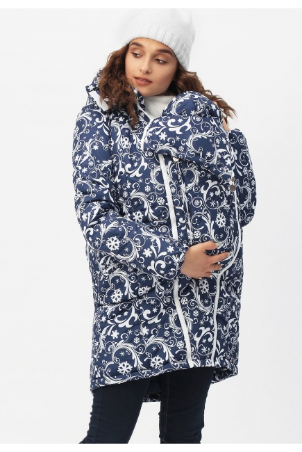 Слингокуртка зимняя 3в1, темно-синяя с белым узором