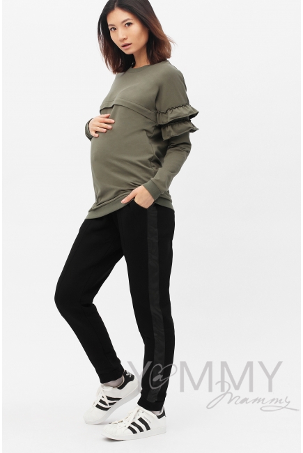 Свитшот для беременных и кормящих с воланчиками, цвет хаки