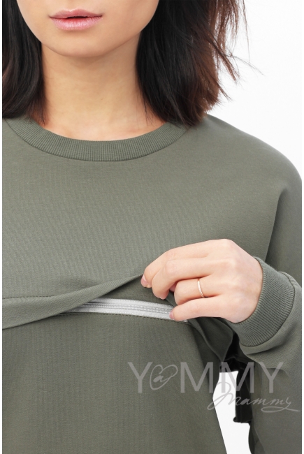 Свитшот для беременных и кормящих с воланчиками, цвет хаки