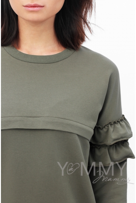 Свитшот для беременных и кормящих с воланчиками, цвет хаки