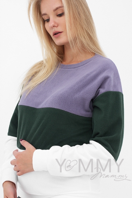 Толстовка для кормящих и беременных трехцветная, экрю-лаванда-зеленый