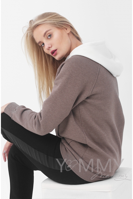 Толстовка для кормящих и беременных с капюшоном, кофе с молоком