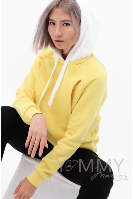Толстовка для кормящих и беременных с капюшоном, цвет лимонный