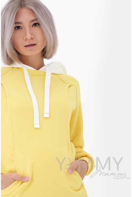 Толстовка для кормящих и беременных с капюшоном, цвет лимонный