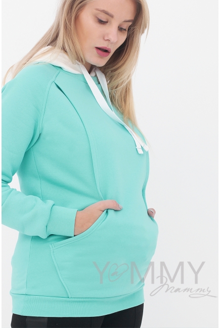 Толстовка для беременных и кормящих с капюшоном, цвет ментоловый