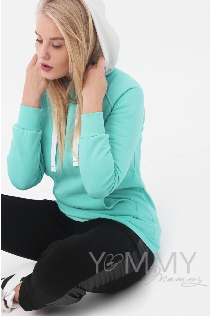 Толстовка для беременных и кормящих с капюшоном, цвет ментоловый