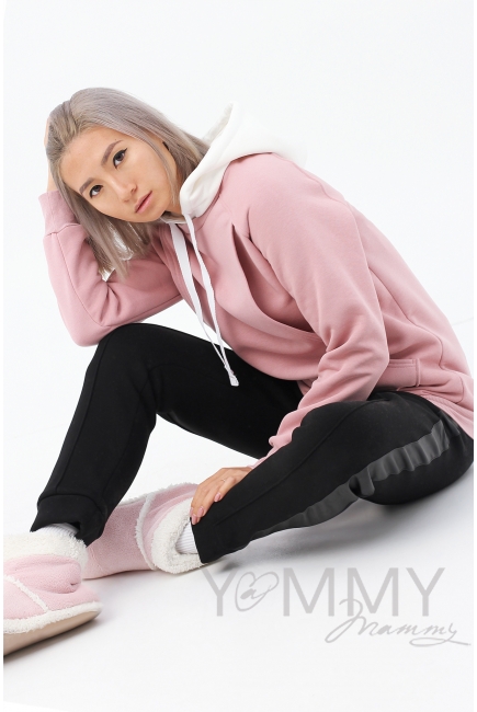 Толстовка для беременных и кормящих с капюшоном, пудрово-розовая